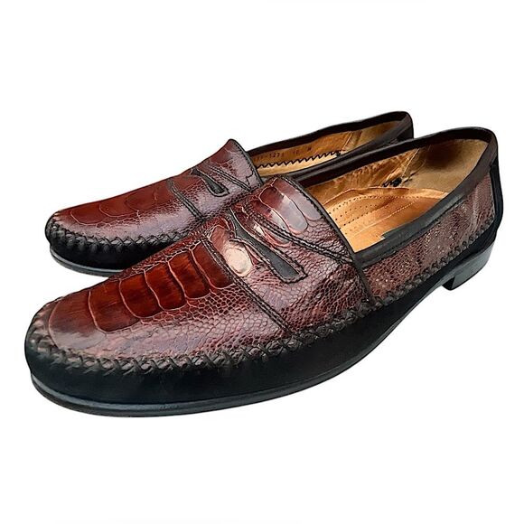 Men's Zelli Italia Brown Ostrich Leather and Black Artisan Suede loafers Size 10 - Picture 15 of 15
